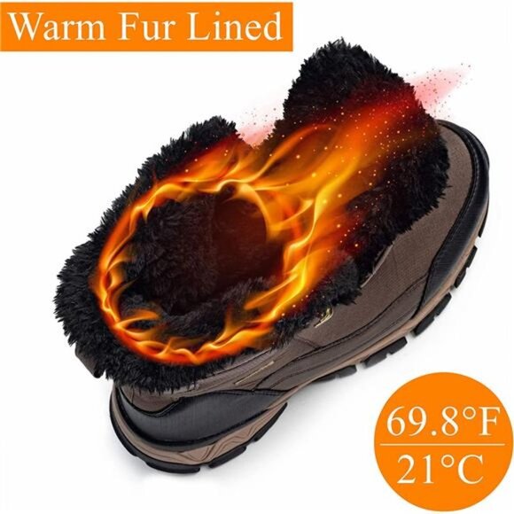 Men\'s Snow Boots Waterproof Warm Fur Lined Ankle High-top Shoes, Brown main image 6